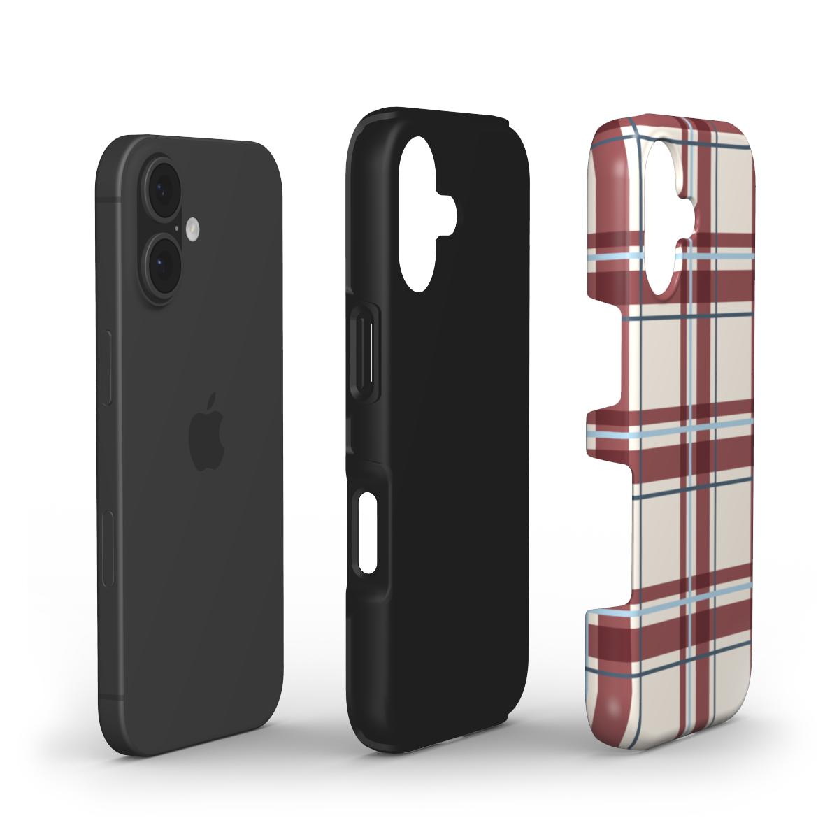 Stossfeste Handyhülle „Bordeaux-Himmelblau Tartan“ – Innenansicht mit TPU- und PC-Schale