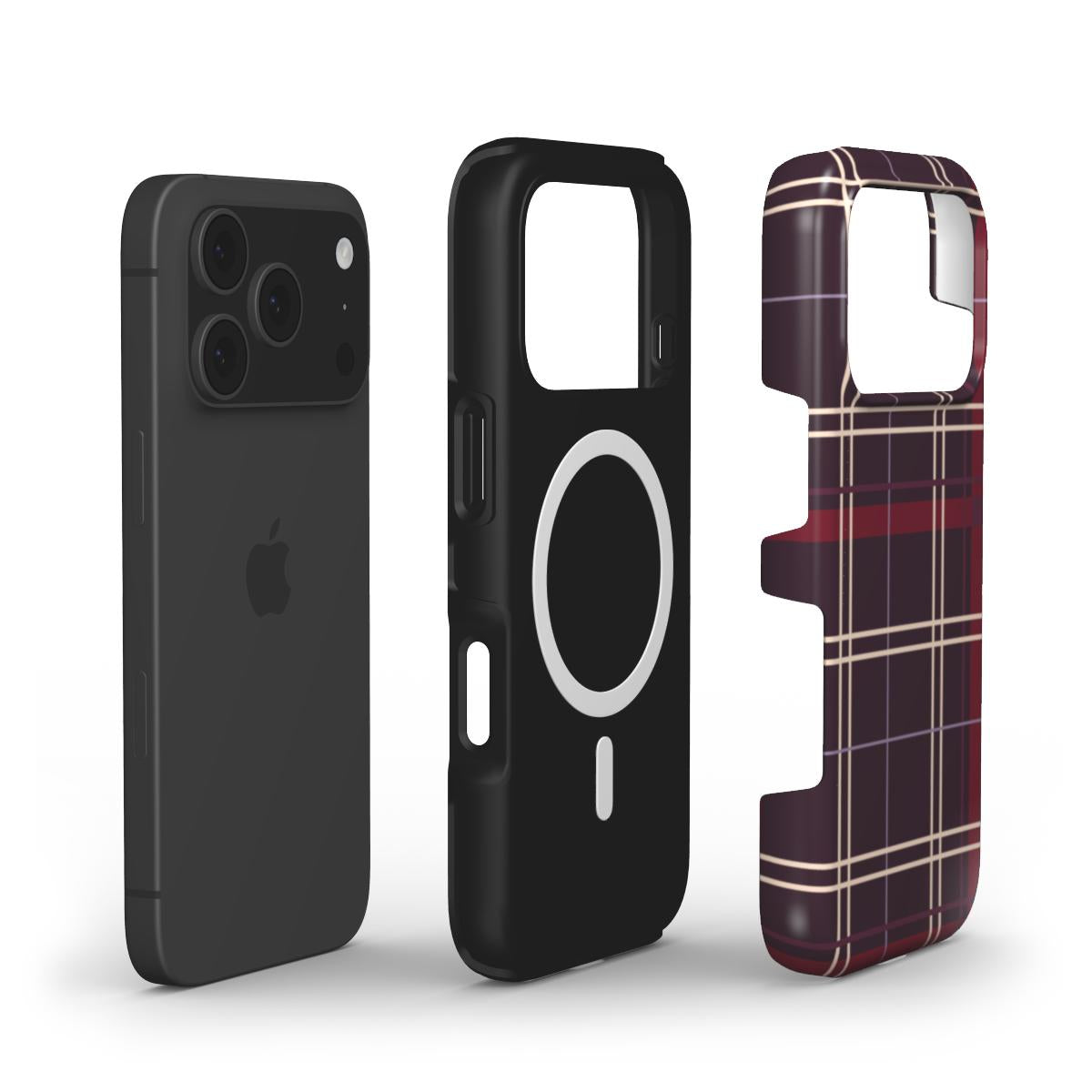 MagSafe Handyhülle „Pflaumennacht Tartan“ – Innenansicht mit Magnetring