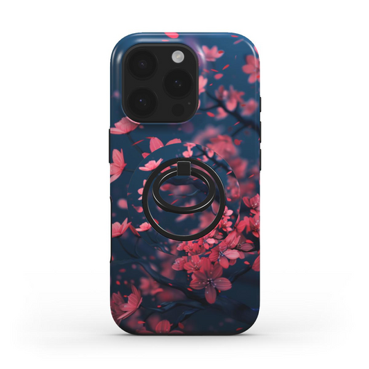 Komplettansicht: Handyhülle mit integriertem Kirschblüten-Ringhalter
