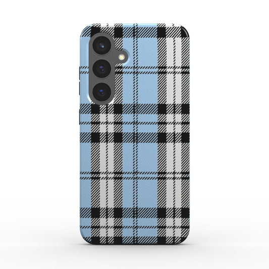 Rueckansicht der stoßfesten Handyhuelle im Hellblau Schwarz Weiss Karo Muster