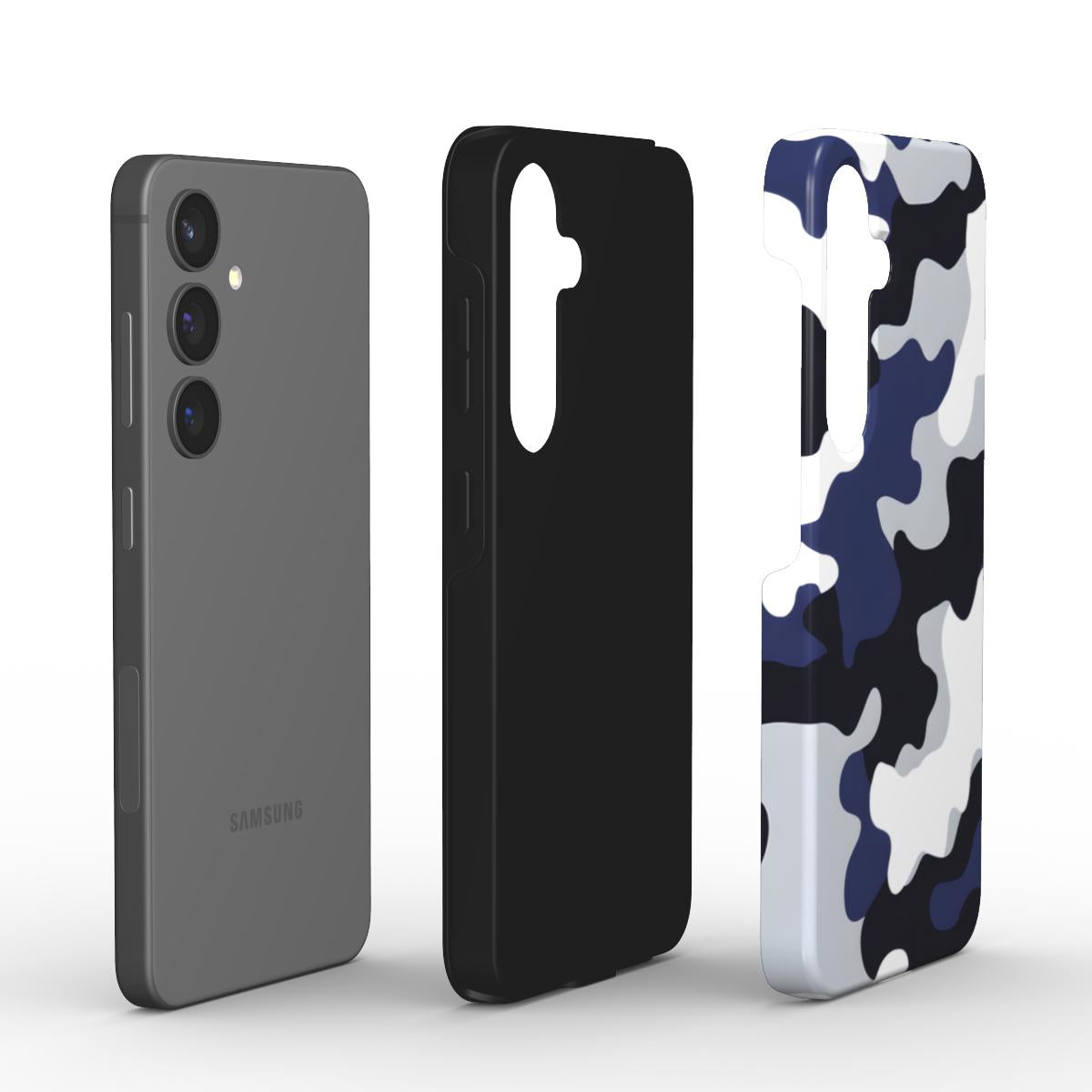 Camouflage Blue Black Tough Case – Explosionsansicht mit Schichten