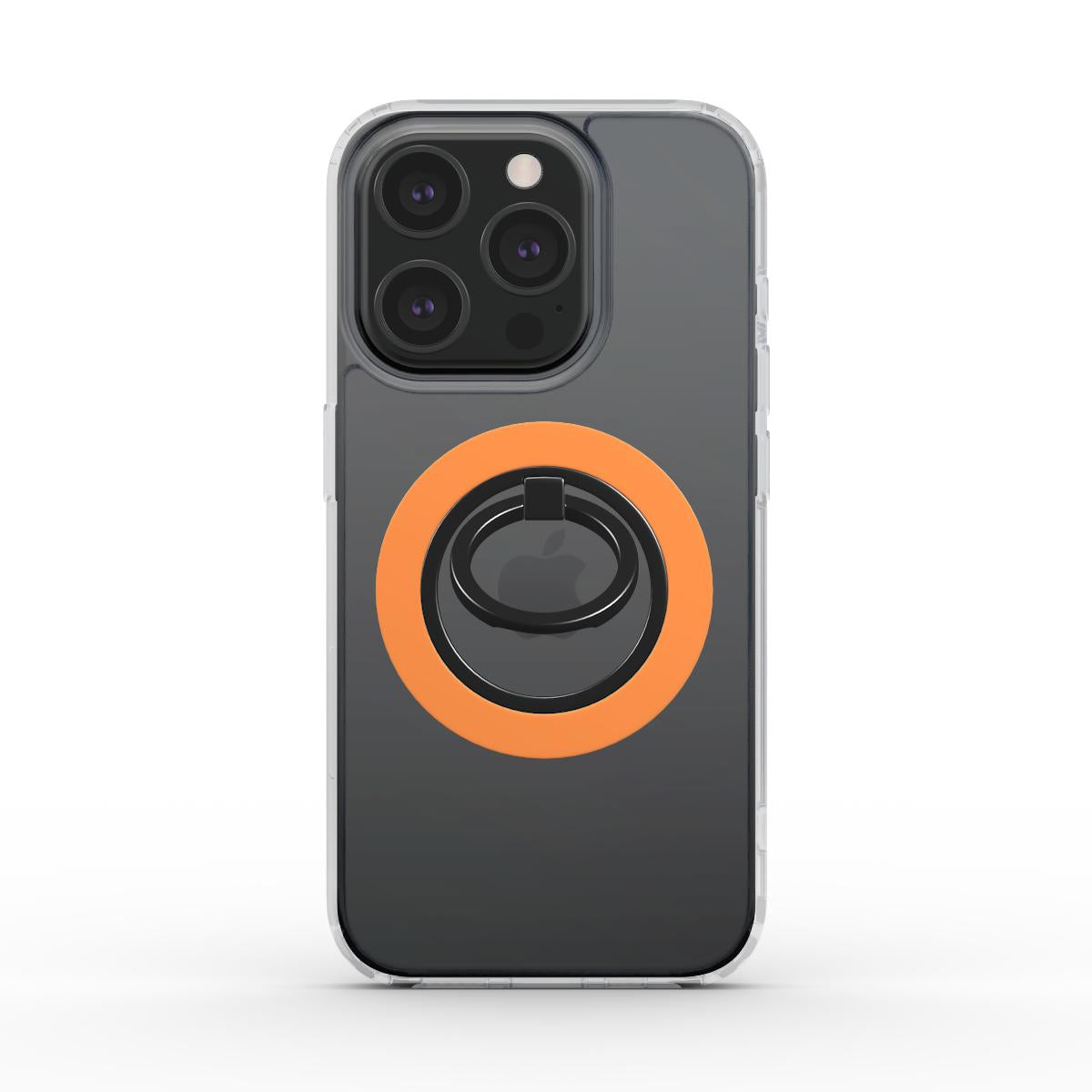 Orange Ringhalter auf Smartphone mit transparenter MagSafe Hülle