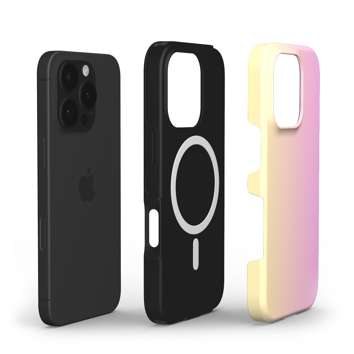 MagSafe Handyhuelle Gelb Pink Gradient Explosionsansicht mit Innenmagnet
