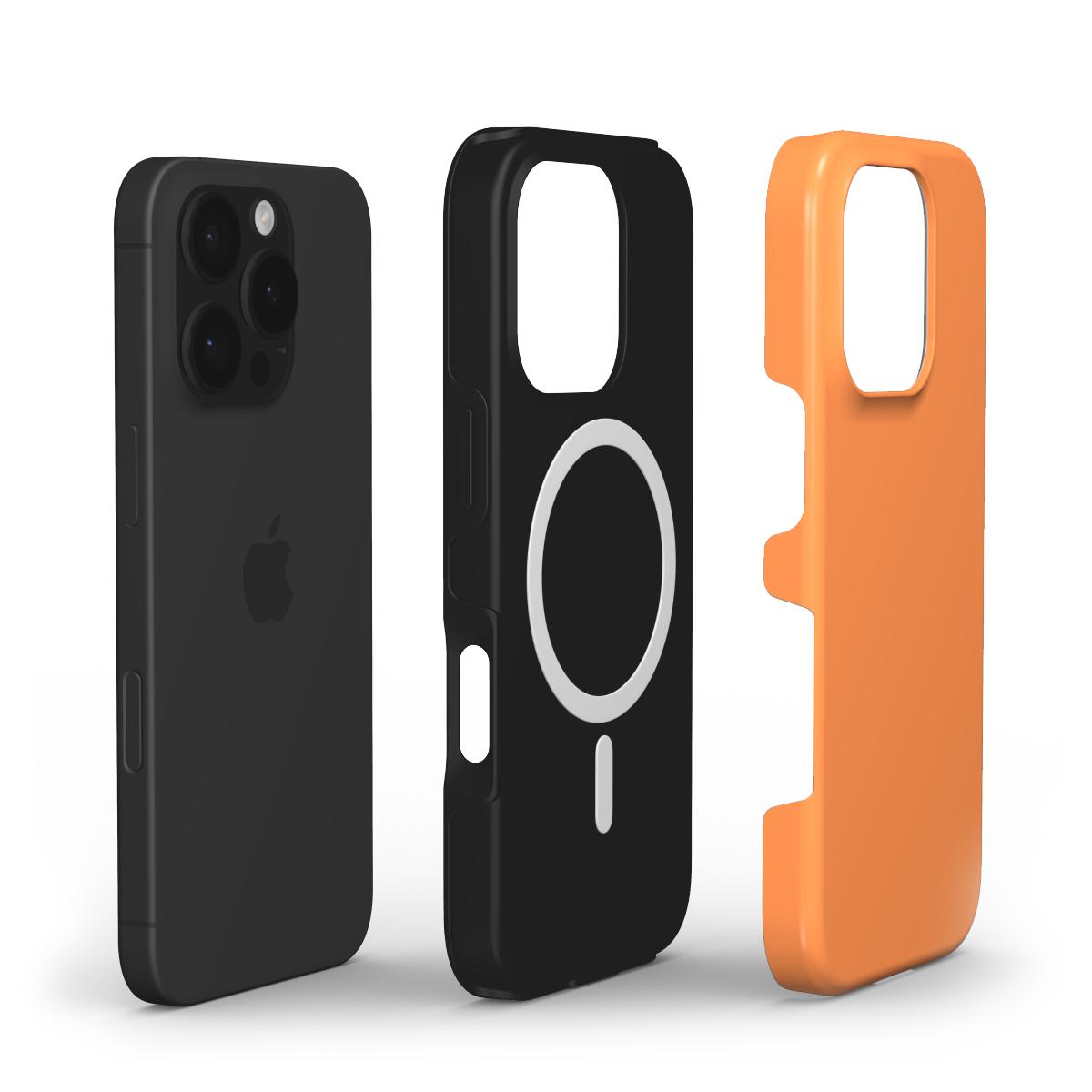 MagSafe Handyhuelle Orange – Innenansicht mit Magnetring und Dual-Layer Aufbau aus PC und TPU