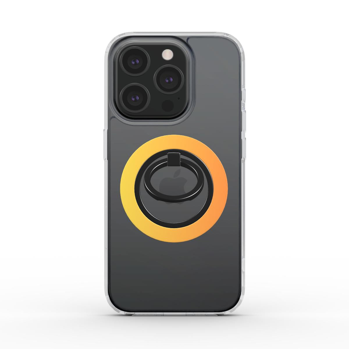 Magnetischer Ringhalter Orange-Gelb auf iPhone – Frontansicht