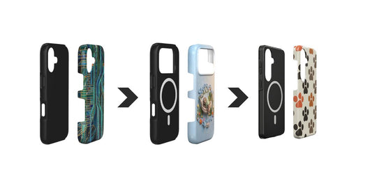 Drei Handyhüllen im Vergleich: stossfeste Dual-Layer Hülle, MagSafe-Hülle mit Magnetring und magnetische Hülle für Samsung – von tophandyhuellen.ch