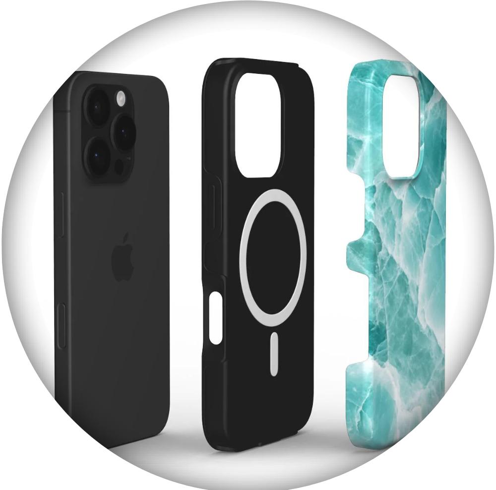 Stoßfeste MagSafe Handyhülle mit schwarzer Innenhülle und weiß-grauem Marmor-Design für iPhone und Samsung Modelle