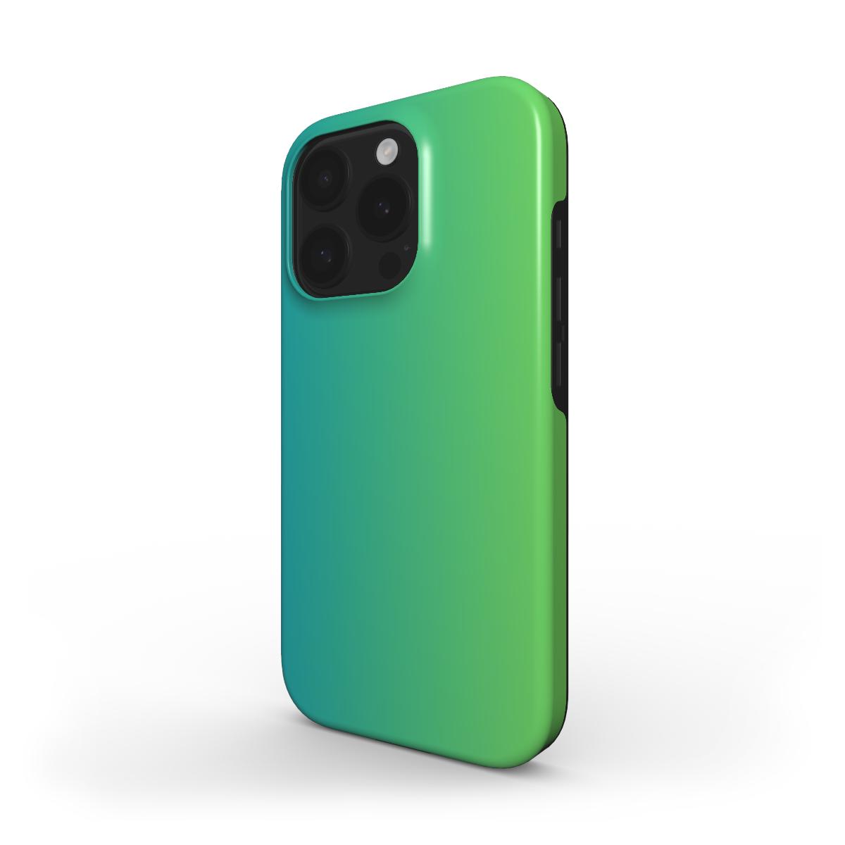 iPhone 13 Pro Max Handyhülle mit grün-blauem Farbverlauf, passgenau und stoßfest.
