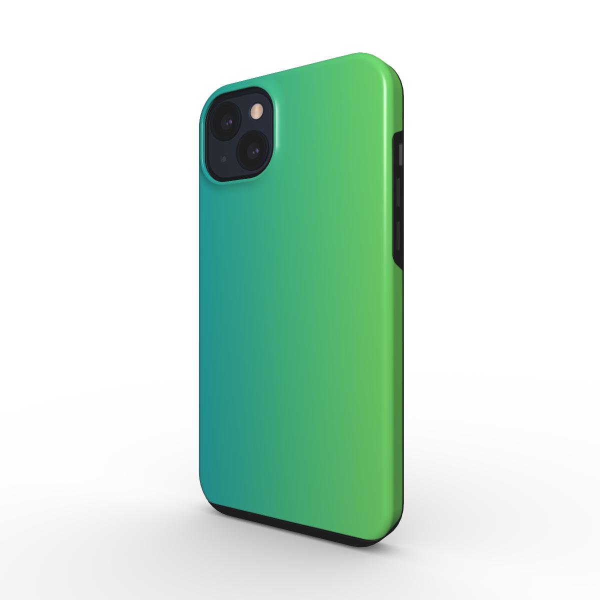 iPhone 14 Handyhülle mit grün-blauem Farbverlauf, passgenau und stoßfest.