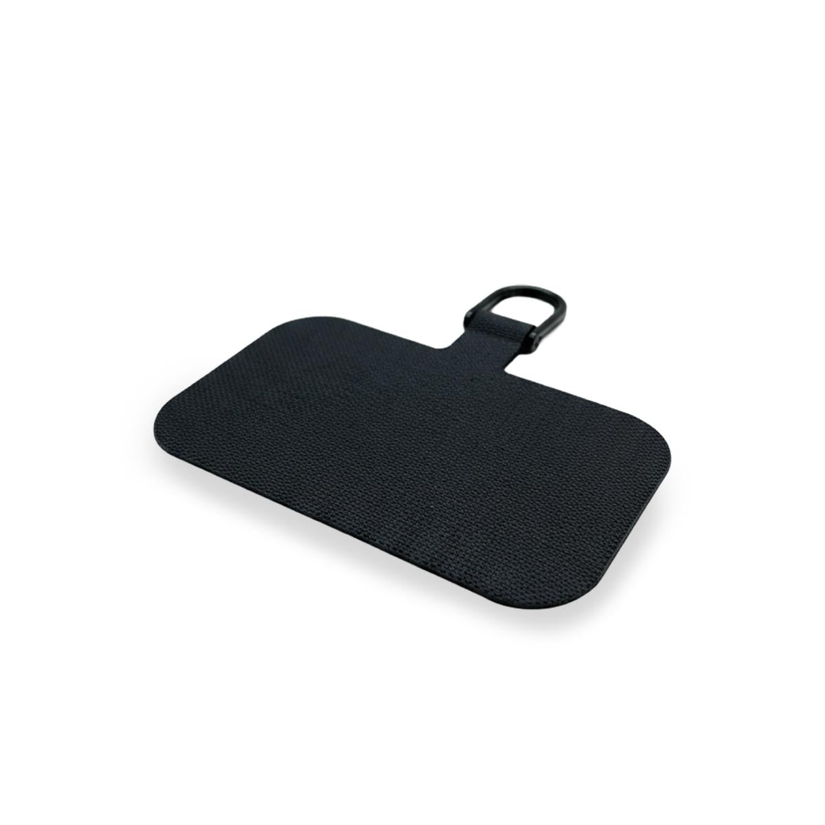 Schwarzes, rechteckiges Handy-Patch mit Befestigungsschlaufe und D-Ring.