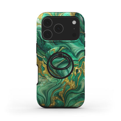 Magnetischer Ringhalter Liquid Flow Emerald auf MagSafe-Hülle im passenden Design, Rückansicht