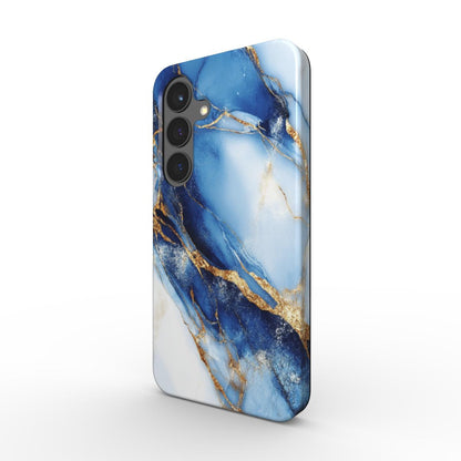 Stoßfeste Handyhülle in Blau-Marmor-Design – Seitenansicht mit Kameraaussparung