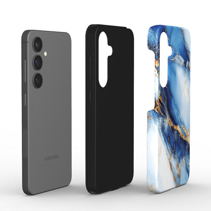 Blau Marmor Hülle im Explosionsmodell – TPU-Innenschicht und PC-Außenschale sichtbar