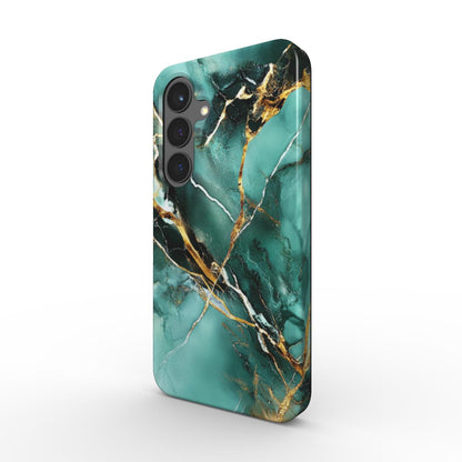 Grüne Marmor Handyhülle stoßfest mit goldenen Adern – Seitenansicht auf Smartphone