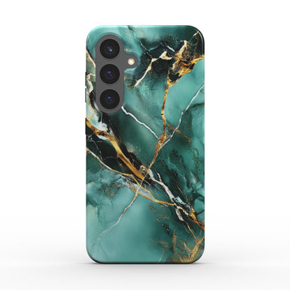 Grün-goldene Marmor Handyhülle – Rückseite mit hochauflösendem Print auf robustem Gehäuse