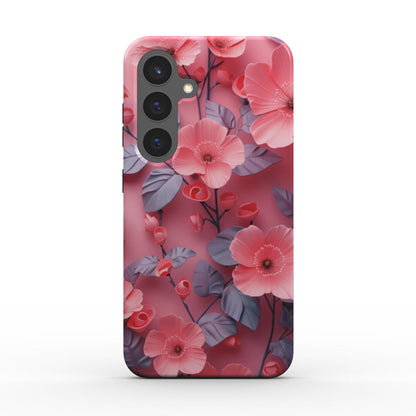 Rosa Blumen Handyhülle mit violetten Blättern – Rückansicht