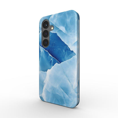 Handyhülle mit blauem Kristall-Marmor-Design – Seitenansicht