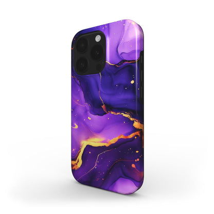 MagSafe Handyhülle mit violett-goldenem abstraktem Design – Seitenansicht