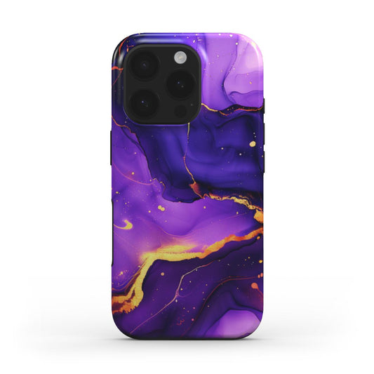 iPhone Hülle mit violett-goldenem Marmormuster – Rückansicht