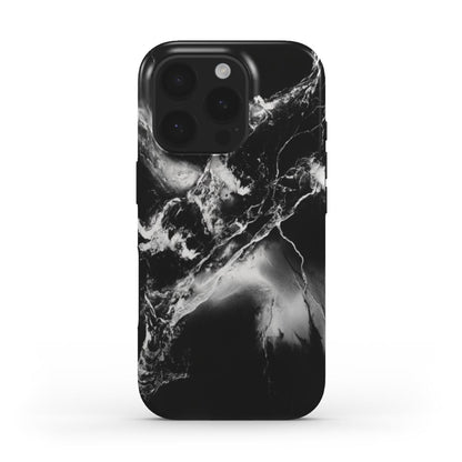 iPhone Hülle mit schwarzem Marmor-Design – Rückansicht