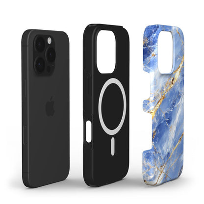MagSafe Hülle mit TPU-Innenschicht & PC-Außenschale im blauen Marmor-Stil – Einzelteile