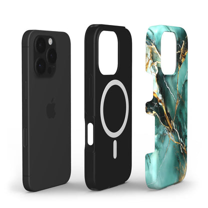 MagSafe Hülle mit Dual-Layer-Struktur im grünen Marmor-Design – Komponentenansicht