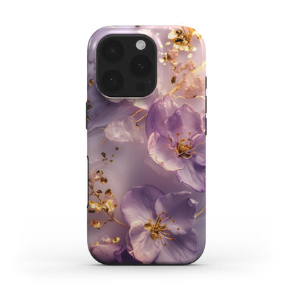 Florale iPhone Hülle mit goldenen Akzenten – Rückansicht