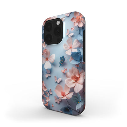 MagSafe Handyhülle mit Blumen und Schmetterlingen in Pastellfarben – Seitenansicht