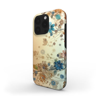 MagSafe Handyhülle mit beigem Hintergrund und floralen Mustern – Seitenansicht
