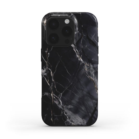 iPhone-Hülle mit schwarzem Marmor-Look und MagSafe-Kompatibilität – elegante Rückseite