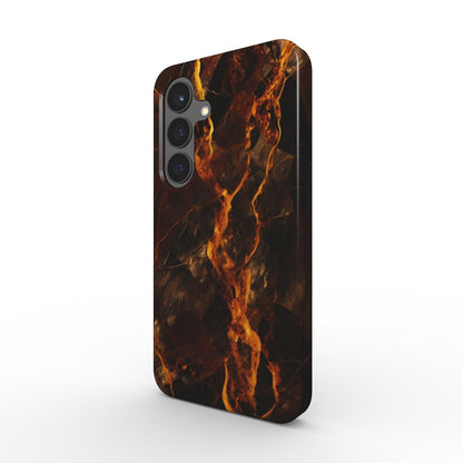 Stoßfeste Handyhülle Glühender Marmor Seitenansicht – Schwarz Orange Design für Samsung Galaxy