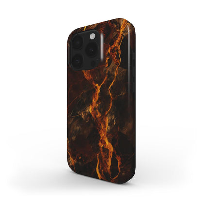 MagSafe Handyhülle mit feurigem Marmor-Design in dunklem Rot und Orange
