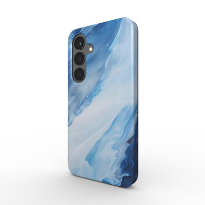 Stoßfeste Handyhülle mit Marmor-Design in Blau – Seitenansicht mit glänzendem Finish