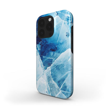 MagSafe Handyhülle im Kristall-Blau-Design – Seitenansicht mit glänzender Struktur