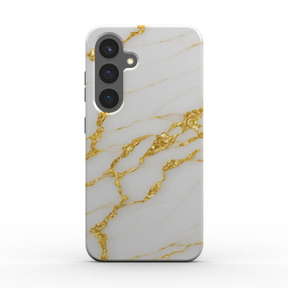 Stoßfeste Handyhülle Weiß Gold Marmor Rückansicht – hochwertige Dual-Layer-Schutzhülle