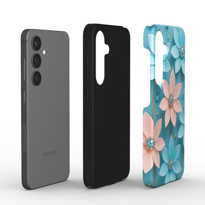 Handyhülle mit Blumen-Print in Blau und Rosa – Einzelteile mit Innenschicht sichtbar