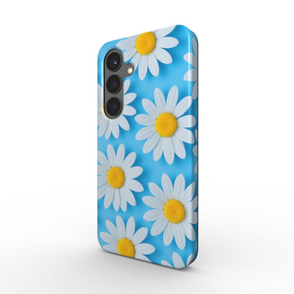 Stoßfeste Handyhülle mit Gänseblümchen auf blauem Hintergrund – Seitenansicht Samsung Galaxy Case