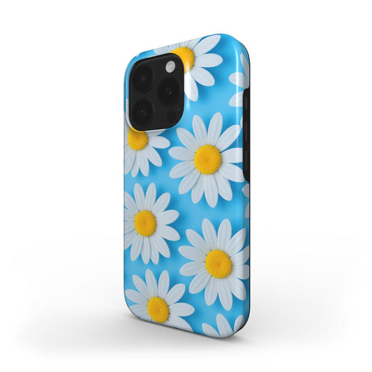 MagSafe Handyhülle mit Gänseblümchen auf blauem Hintergrund – Seitenansicht