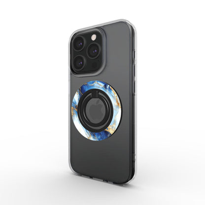 Magnetischer Handy Ringhalter Blau-Weiß Marmor von schräg hinten