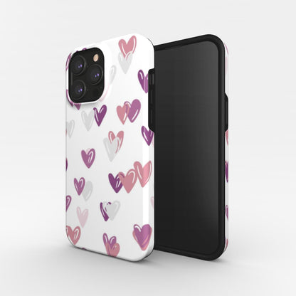 Smartphone mit Herz-Motiv Hülle und Panzerglas Schutz