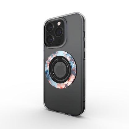 Alt-Text: Blumen-Ringhalter auf iPhone – leicht seitliche Perspektive