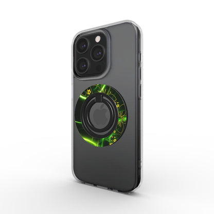  Seitenansicht mit aufgeklapptem Ring – grün-glänzender Look