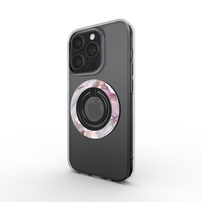 Leicht seitliche Ansicht des rosa Ringhalters auf iPhone