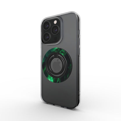 Magnetischer Ringhalter Tiefgrün Marmor – seitliche Rückansicht am Handy