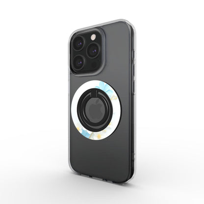 Blumen Weiß-Blau Ringhalter auf Hülle, seitliche Perspektive