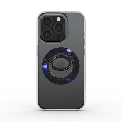 iPhone mit transparenter Hülle und montiertem Lotus-Ringhalter, Frontalansicht