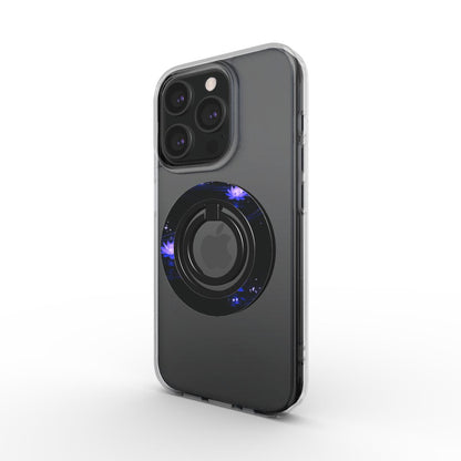 iPhone mit Ringhalter im Lotus-Design, leicht schräg von hinten
