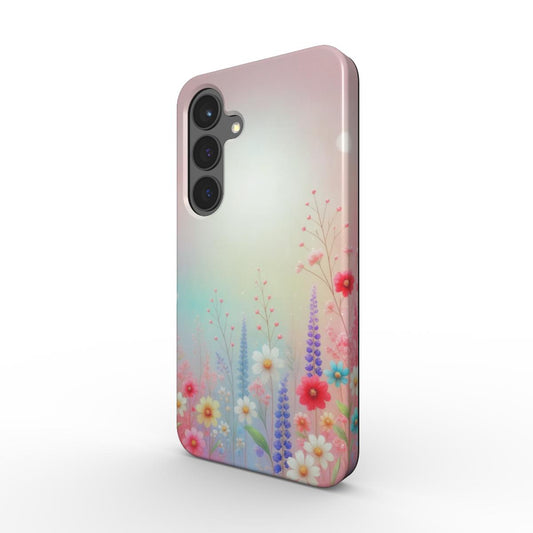 Frühlingswiese Stoßfeste Handyhülle – florales Design in Pastellfarben