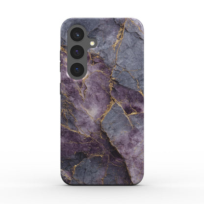 Rückseite der stoßfesten Marmor-Design Handyhülle „Violet Veins“ – präzise Kameraaussparung, violett-grauer Marmor