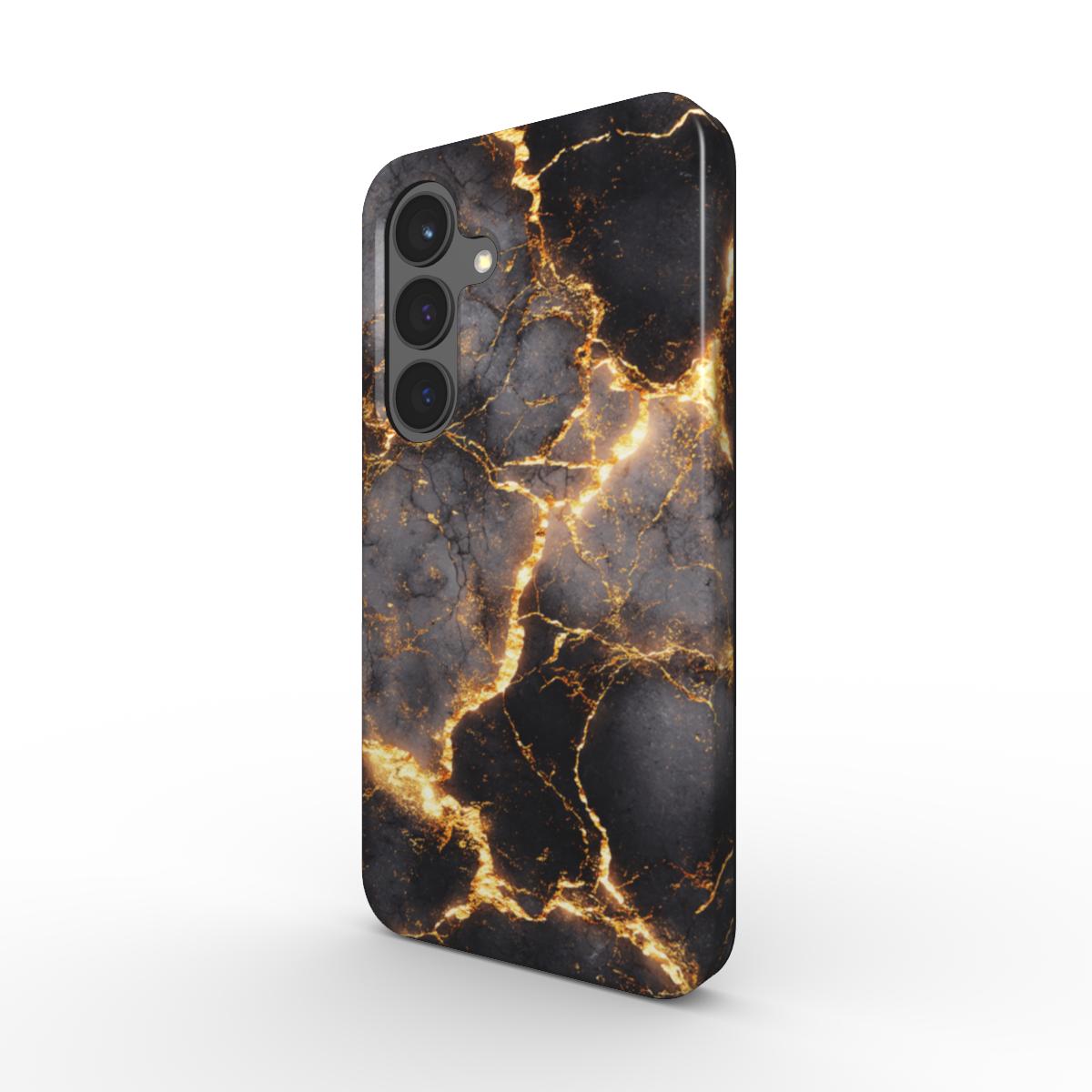 Stoßfeste Handyhülle „Golden Eruption“ – schräger Winkel, schwarzer Marmor mit goldenen Adern